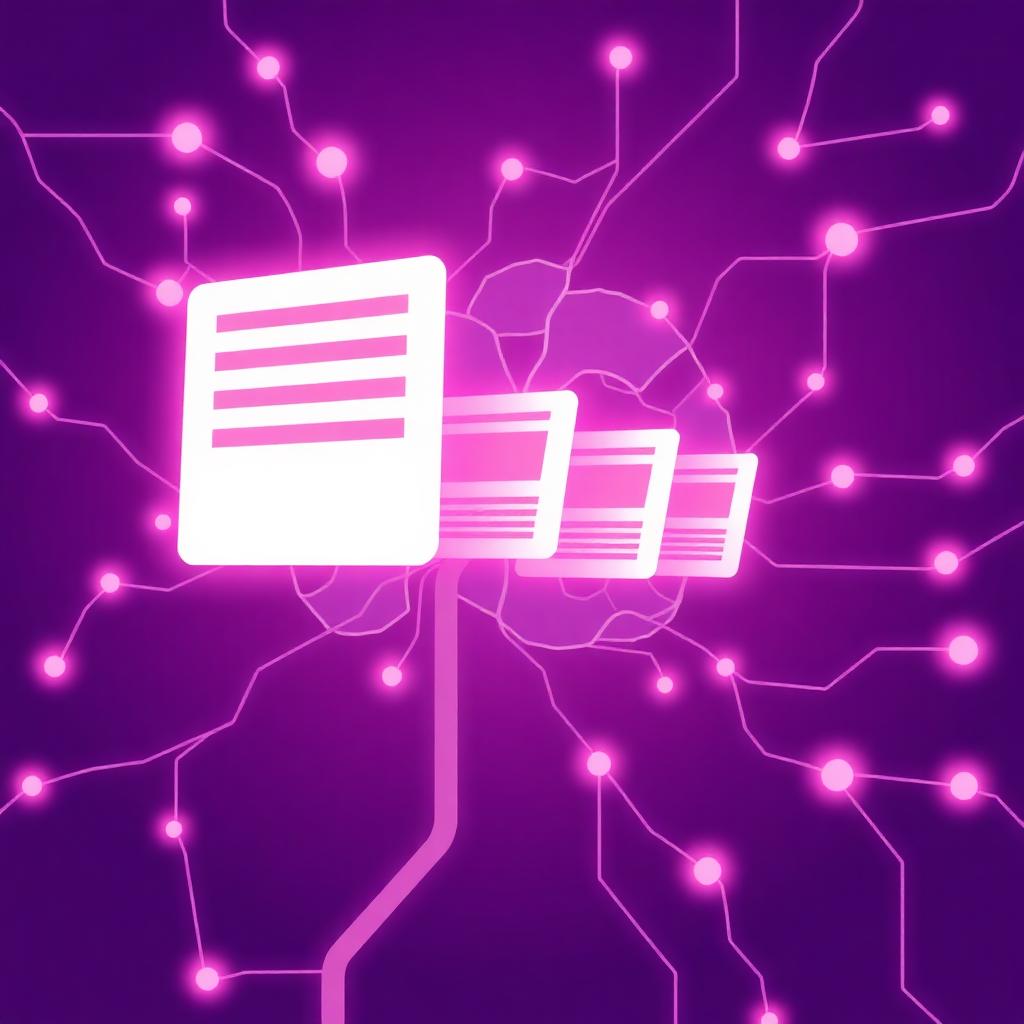 Content pieces flowing into a neural network with glowing nodes